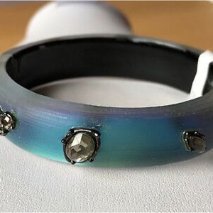 ALEXIS BITTAR CHAMELEON BLUE GREEN BANGLE BRACELET MOONSTONE CRYSTALS STUDDED